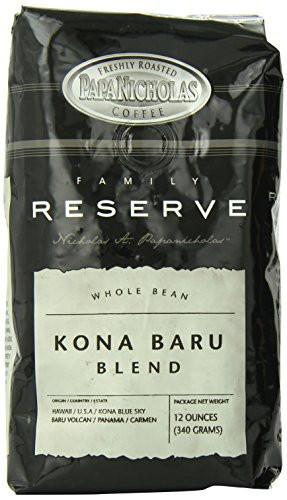 PapaNicholas Coffee Whole Bean Coffee Family Reserve Kona Baru Blend 12 Ounce