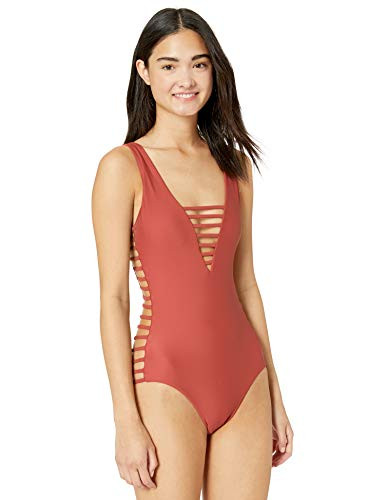 Volcom Junior s Women s Georgia May Jagger Solid One Piece Swimsuit Burnt red Extra Small