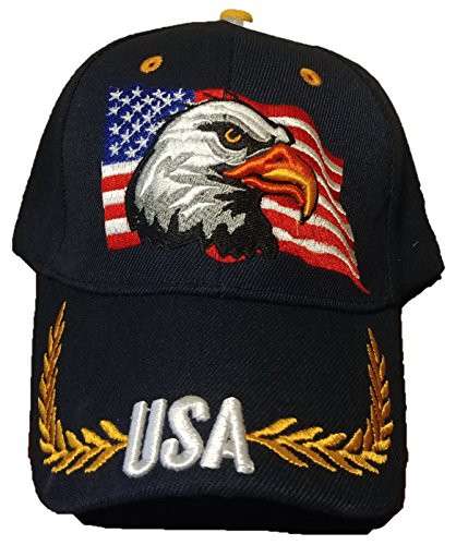 Patriotic American Eagle and American Flag Baseball Cap USA 3D Embroidery Black