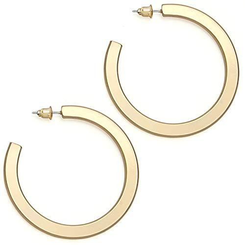 PAVOI 14K Yellow Gold Hoop Earrings For Women  4mm Flat Thick 30mm Infinity Gold Hoops Women Earrings  Gold Plated Loop Earrings For Women  Lightweight Hoop Earrings Set For Girls