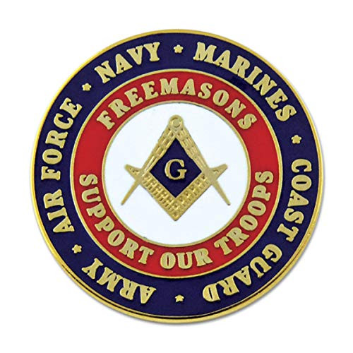 Freemasons Support Our Troops Round Masonic Lapel Pin  Blue  Red1   Diameter
