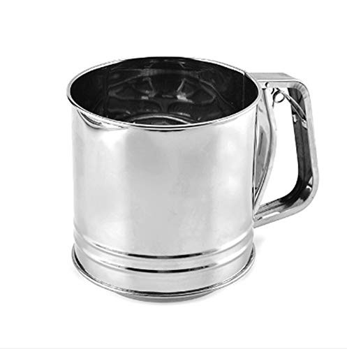 Mazaashop Flour Sifter Stainless Steel 4 Cup Double Layers Baking Sieve Cup with Hand Press Design