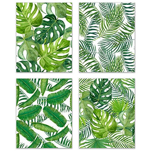 Tropical Nursery Set of 4 Watercolor Leaf 8x10 Poster Prints - Botanical Wall Art Kitchen Decor - Banana, Palm, Monstera Leaves Tropical Nursery Set of 4 Watercolor Leaf 8x10 Poster Prints - Botanical Wall Art Kitchen Decor - Banana, Palm, Monstera Leaves