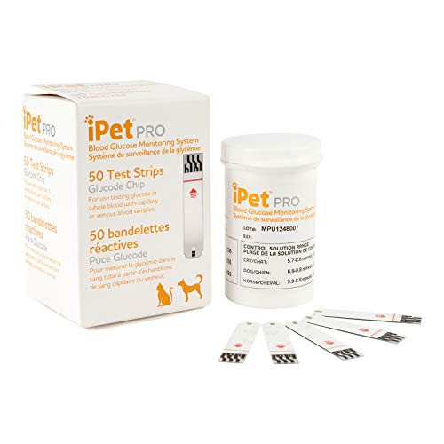iPet PRO Blood Glucose Monitoring Test Strips  50 Count  Specifically Designed for Diabetic Dogs  Cats  Works with iPet PRO Blood Glucose Meter  Accurate Readings with Small Blood Sample