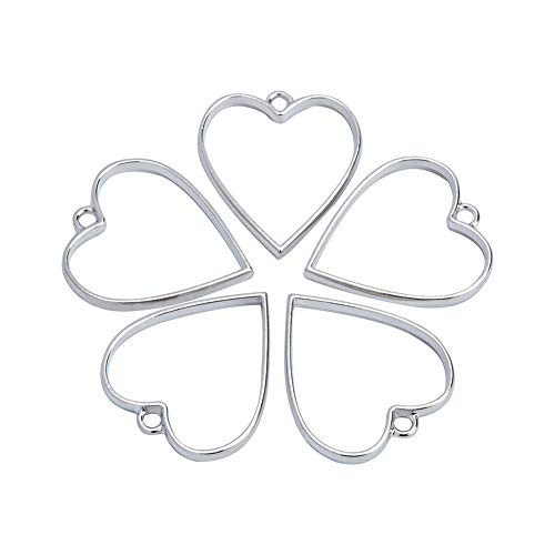 PH PandaHall 100Pcs Alloy Open Back Bezel Pendants Heart Charms Pendants Hollow Frame Pendants for DIY Resin Pressed Flower Crafts Jewelry Making Platinum