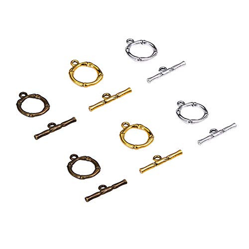 PH PandaHall 60 Sets 3 Color Antique Toggle Clasps Tibetan Bracelet Jewelry Ring Clasp for Necklace Bracelet Jewelry Making