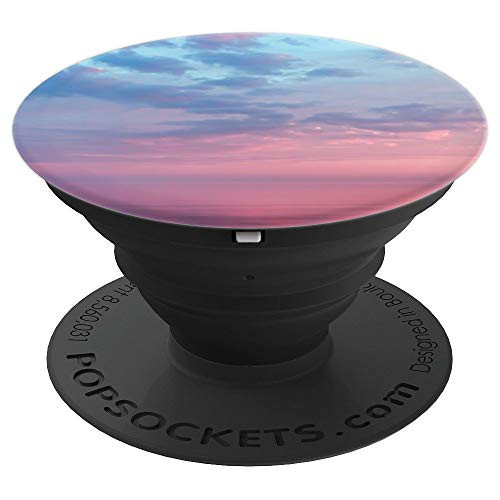Pink Sunset With Blue Sky And Cloudy Sky Over A Calm Ocean PopSockets Grip and Stand for Phones and Tablets