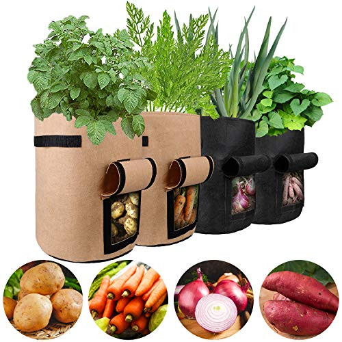 Potato Grow Bags4 Pack 10 Gallon Plant Grow Bags with Harvest Window and Handles for Tomatoes Strawberry Vegetables Garden Potato Growing Bags Plant Pot Container 4 Pack 10 Gallon
