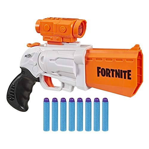 NERF Fortnite SR Blaster  4Dart Hammer Action  Includes Removable Scope and 8 Official Elite Darts  for Youth Teens Adults