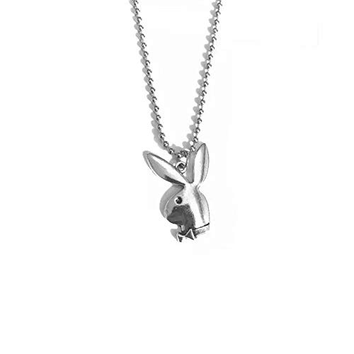 jewelry world Playboy Bunny Necklace 24  Rolo Chain in Pure 304 Stainless with Antiqued Zinc Alloy Play Boy Rabbit Charm Pendant