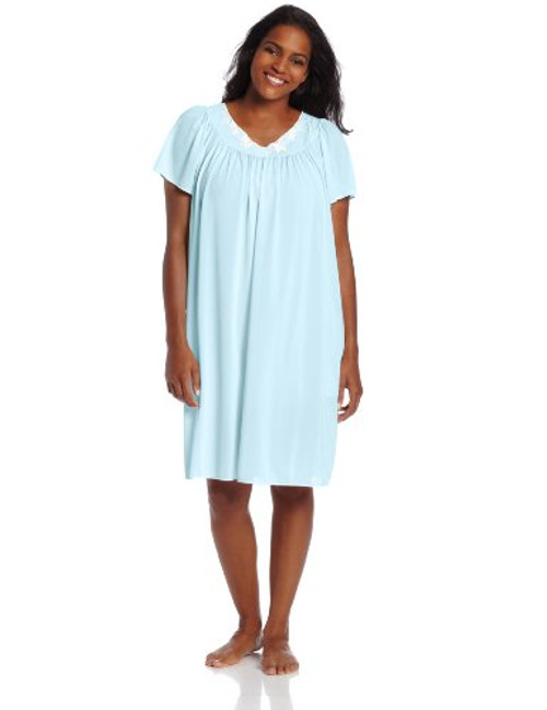 Miss Elaine Women s PlusSize Tricot Short Flutter Sleeve Nightgown Sea Foam 3X