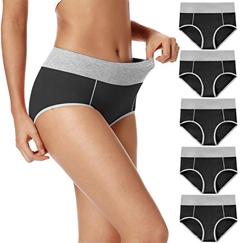 POKARLA Women s Soft Cotton Briefs Underwear Breathable High Waisted Full Coverage Ladies Panties Plus Size 5Pack BlackXLarge POKARLA Women s Soft Cotton Briefs Underwear Breathable High Waisted Full Coverage Ladies Panties Plus Size 5Pack BlackXLarge