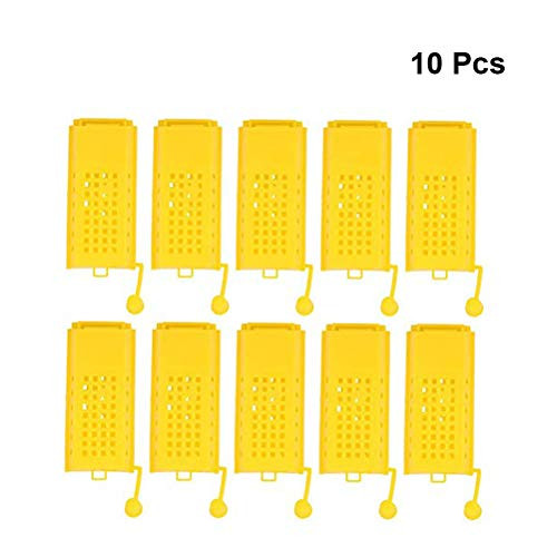 POPETPOP 10Pcs Beekeeping Supplies Rearing Cup Kit Plastic Bee Queen Cages Transporting Catcher Box Beekeeper Equipment Tools Yellow