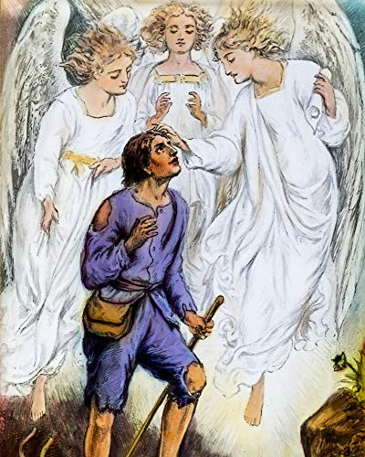 Posterazzi DPI12329348 Magic Lantern Hand Coloured Slide Circa 1900  A Pilgrim s Progress by John Bunyan  Christian s Burden is Lost Angels Blessing Photo Print 14 x 17 Multi