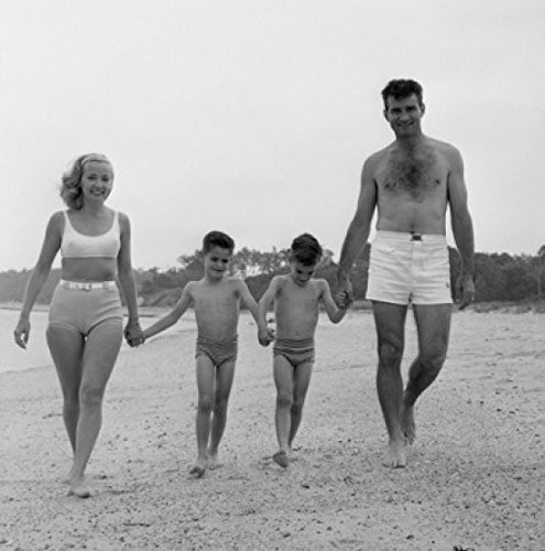 Posterazzi Family with two sons walking on beach Poster Print 18 x 24