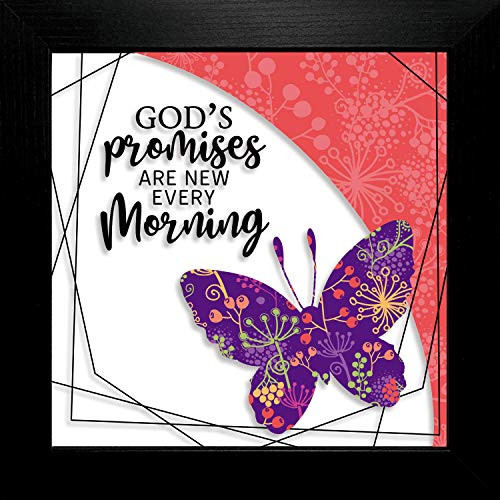 Suncatcher Glass Plaque Frame 10 x10   God s promises are new every morning  Hang on a Wall Place in a Window Hang from your Favorite Wreath  Black Twine for Hanging Suction Cup for the Window