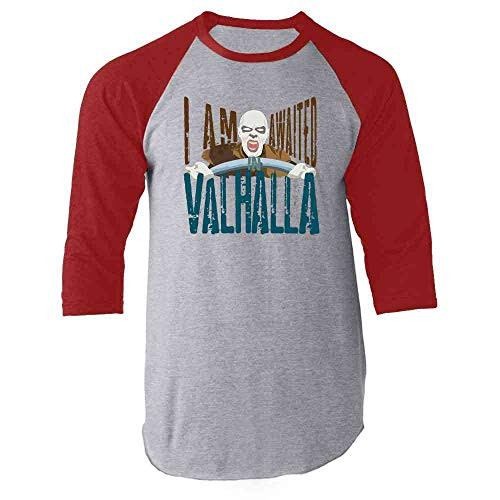 I Am Awaited in Valhalla Minimalist Red L Raglan Baseball Tee Shirt
