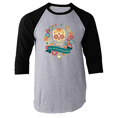 Dia de Los Muertos Sugar Skull Horror Costume Black S Raglan Baseball Tee Shirt