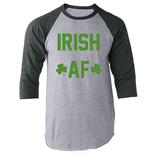Pop Threads Irish AF St  Patricks Day Funny Green Paddys Gray L Raglan Baseball Tee Shirt
