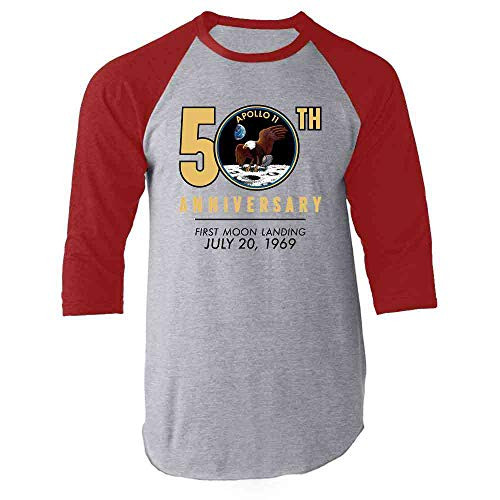 NASA Approved Apollo 11 Moon Landing 50th Red L Raglan Baseball Tee Shirt