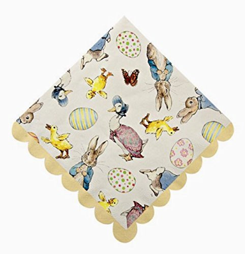 Meri Meri Beatrix Potter Peter Rabbit Luncheon Paper Napkins with Scalloped Edges, Yellow