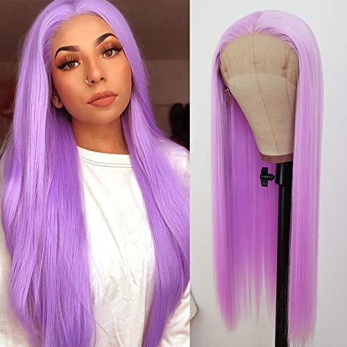 QDTizer Lace Front Wigs Light Purple Long Straight Hair Wig Glueless Heat Resistant Fiber Hair Synthetic Lace Front Wigs for Fashion Women QDTizer Lace Front Wigs Light Purple Long Straight Hair Wig Glueless Heat Resistant Fiber Hair Synthetic Lace Front Wigs for Fashion Women