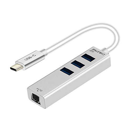 USB-C to 3-Port USB 3.0 Hub with RJ45 Gigabit Ethernet Network Adapter,for USB Type-C Devices Including Macbook, Mac Pro/Mini, IMac, Surface Pro, XPS, Notebook PC, USB Flash Drives, Hard Drives and