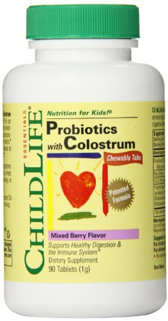 Child Life Probiotics Plus Colostrum Chewable Tablets Mixed Berry Flavor 90 Count