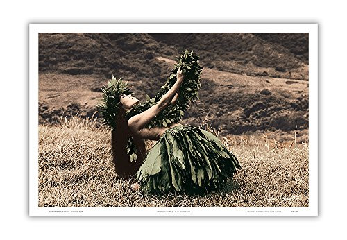 Offering to Pele Hula Dancer Hawaii by Alan Houghton - Vintage Hawaiian Art Poster Print, 12 X 18 Art Poster Print by Alan Houghton, 18x12
