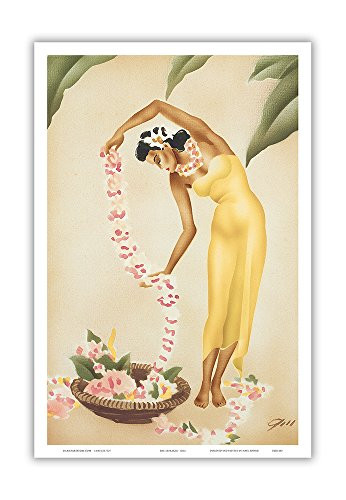 The Leimaker - Vintage Hawaiian Airbrush Art by Gill c.1940s - Hawaiian Master Art Print - 12 x 18in