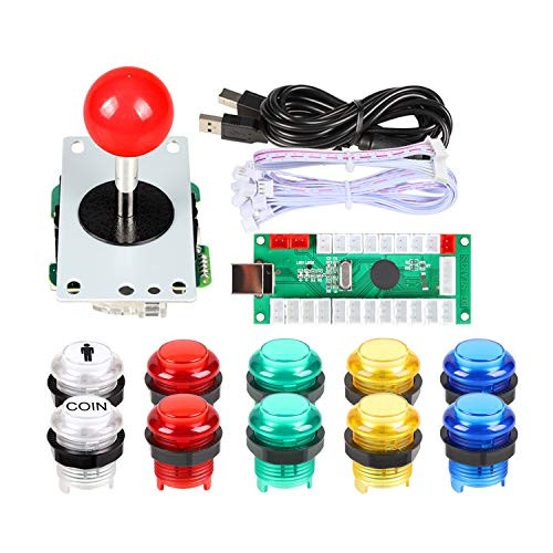 Fosiya 1 Player USB Encoder to PC Arcade Joystick Red Top Ball  10x 5V LED Arcade Buttons for Arcade PC Games Mame Raspberry Pi