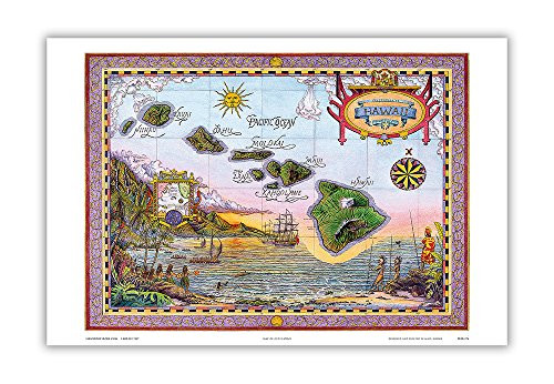Map of Old Hawaii - The Islands of Hawaii - Vintage Hawaiian Colored Cartographic Map by Steve Strickland - Hawaiian Master Art Print - 12 x 18in Map of Old Hawaii - The Islands of Hawaii - Vintage Hawaiian Colored Cartographic Map by Steve Strickland - Hawaiian Master Art Print - 12 x 18in