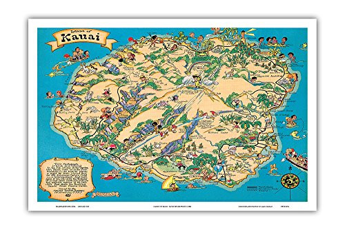 Hawaiian Island of Kauai Map - Hawaii Tourist Bureau - Vintage Hawaiian Colored Cartographic Map by Ruth Taylor White c.1941 - Hawaiian Master Art Print - 12 x 18in Hawaiian Island of Kauai Map - Hawaii Tourist Bureau - Vintage Hawaiian Colored Cartographic Map by Ruth Taylor White c.1941 - Hawaiian Master Art Print - 12 x 18in