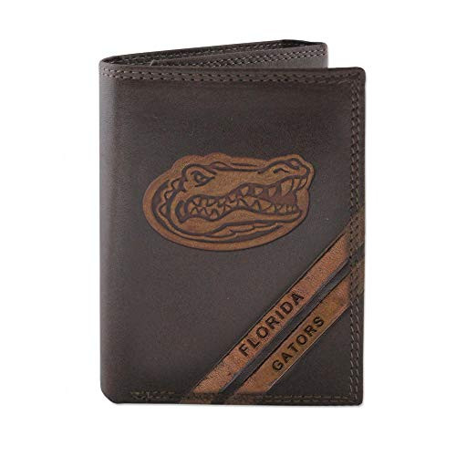 NCAA Florida Gators ZepPro PullUp Leather Trifold Embossed Wallet Brown