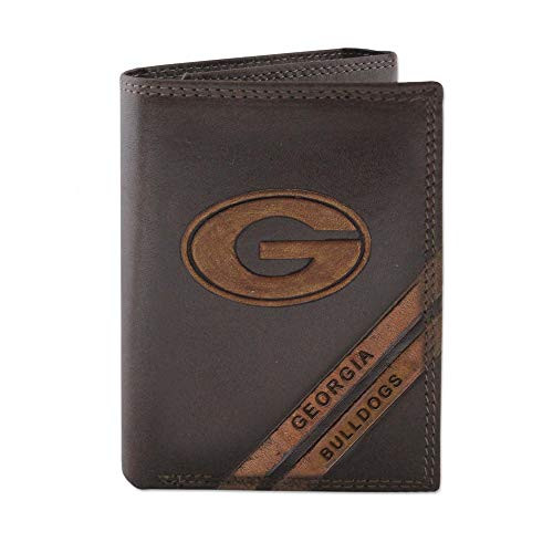 NCAA Georgia Bulldogs ZepPro PullUp Leather Trifold Embossed Wallet Brown