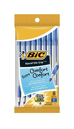BIC Round Stic Grip Xtra Comfort Ballpoint Pen Medium Point 1 2mm Blue 8Count