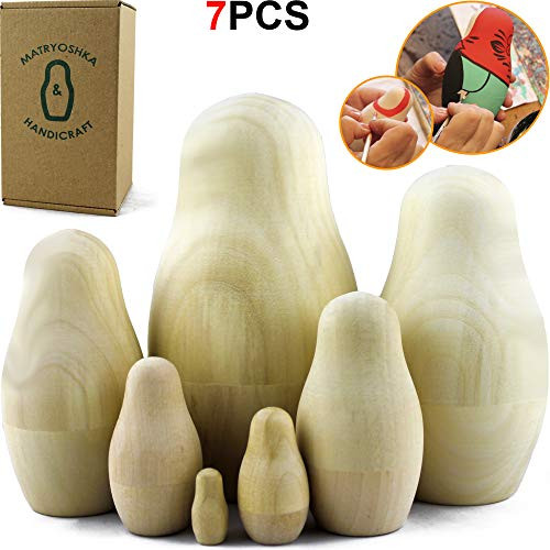 Unpainted Nesting Dolls - DIY 7 Matryoshka Nesting Dolls Blank - DIY Unfinished Blank Doll for Paint Gifts - Make Your Own Doll