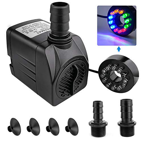 KERMAT 550GPH Submersible Water Pump 2000L/hr 30W Ultra Quiet Fountain Pump 7 2ft Vertical Lift  Fountain Pumps Adjustable Submersible Outdoor with 3 Nozzles  6 56ft Power Cord for Aquarium Pond