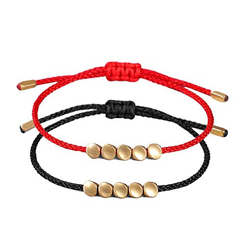 Handmade Tibetan Copper Bead Bracelet Set Buddhist Braided Lucky Adjustable Rope Chain Red Black Metal for Women Men Protection Jewelry2