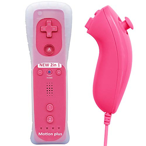 Wii U Remote Controller Built in Motion Plus Remote and Nunchuk Controller with Silicon Case and Wrist Strap for Nintendo Wii and Wii U Pink