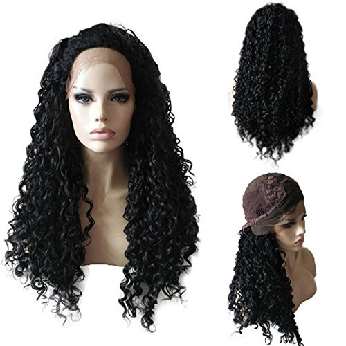 Loose Curly Synthetic Lace Front Wigs 180 Density Black Color Heat Resistant Synthetic Curly Hair Lace Front Wigs 24Inches