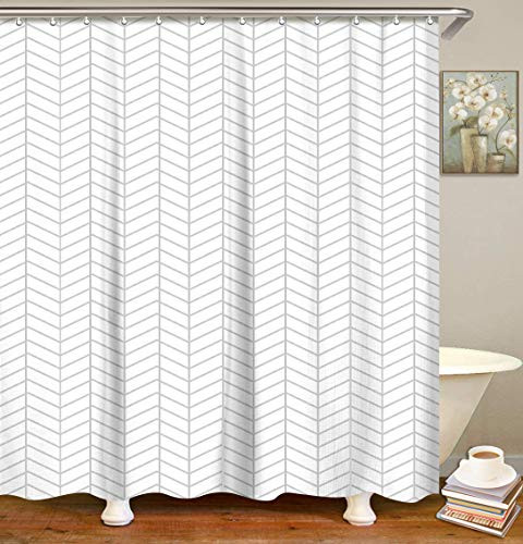 LIVILAN Bathroom Curtains Stripe Shower Curtain Set with 12 Hooks Bath Curtain Home Decorations Fabric Mildew Resistant Machine Washable Privacy Curtain, 70.8" X 70.8",White
