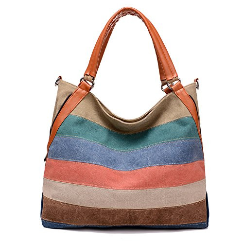 Wewo Casual Beach Shoulder Bag Large Capacity Shopping Bag Rainbow Canvas Tote Bag Fashion Crossbody Bag For Women Multicoloured