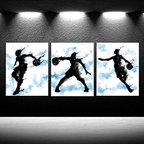 iKNOW FOTO 3 Pieces Canvas Wall Art Basketball Sports Poster Prints Giclee Artwork Stretched and Framed Ready yo Hang for Boys Room Baby Nursery Décor Kids Room Boys Gift 12x16inchx3pcs