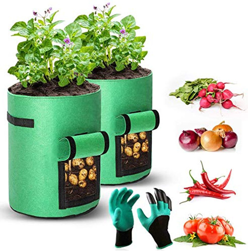Potato Grow Bags PROLIFE 2 Pack 10 Gallon Aeration Fabric Pots with Handles Heavy Duty Thickened Growing Bags with Harvest Window for Vegetable and Fruit Potato Grow Bags PROLIFE 2 Pack 10 Gallon Aeration Fabric Pots with Handles Heavy Duty Thickened Growing Bags with Harvest Window for Vegetable and Fruit