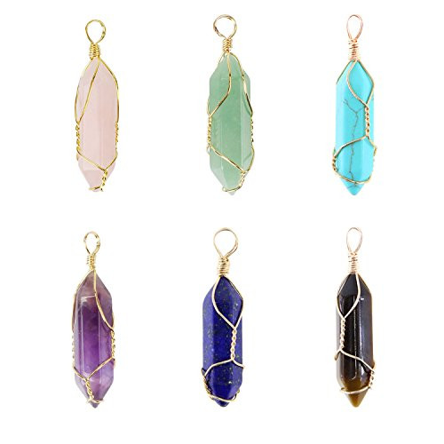 SPUNKYCHARMS Wholesale 6 PCS Natural Quartz Crystal Pendant Handmade Wire Wrapped Quartz Healing Chakra Reiki Charm Bulk for Jewelry Making MixQuartz
