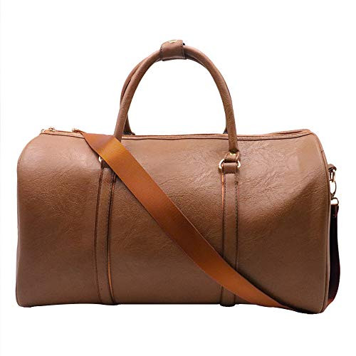 Weekend Travel Duffel Bag Waterproof Tote Weekender Bag Leather Overnight Bag Luggage Carry On Sports Bag Gym Bag for MenWomenBrown