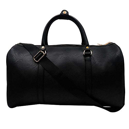 Weekend Travel Duffel Bag Waterproof Tote Weekender Bag Leather Overnight Bag Luggage Carry On Sports Bag Gym Bag for MenWomenBlack