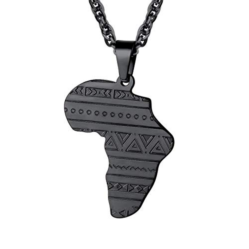 PROSTEEL Stainless Steel Chain African Necklace for Men Cool Chains Pendant Necklaces Africa Map Mens Black Necklace