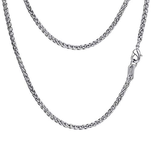 PROSTEEL Stainless Steel Chain Wheat Braided Link Necklaces Simple 3mm Twisted Woven Foxtail Chains Men Women 18 inch Necklace